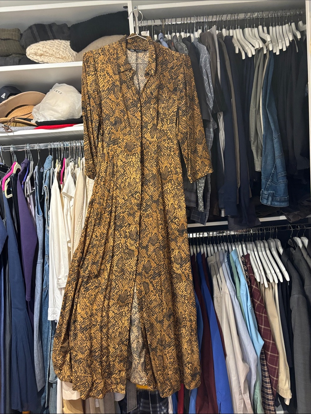 Zara Mustard and Black Snake-Print Maxi Dress